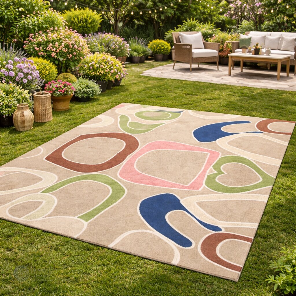 Area rug Beige color 6x9 6x8 5x8 Tufting wool rugs Geometric design Bed Kids Living room Rectangle wool carpet