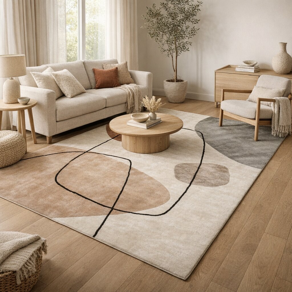 Ivory area rug Hand tufted Wool rug 5x8 6x9 7x10 Geometric carpet Bed Kids Living room