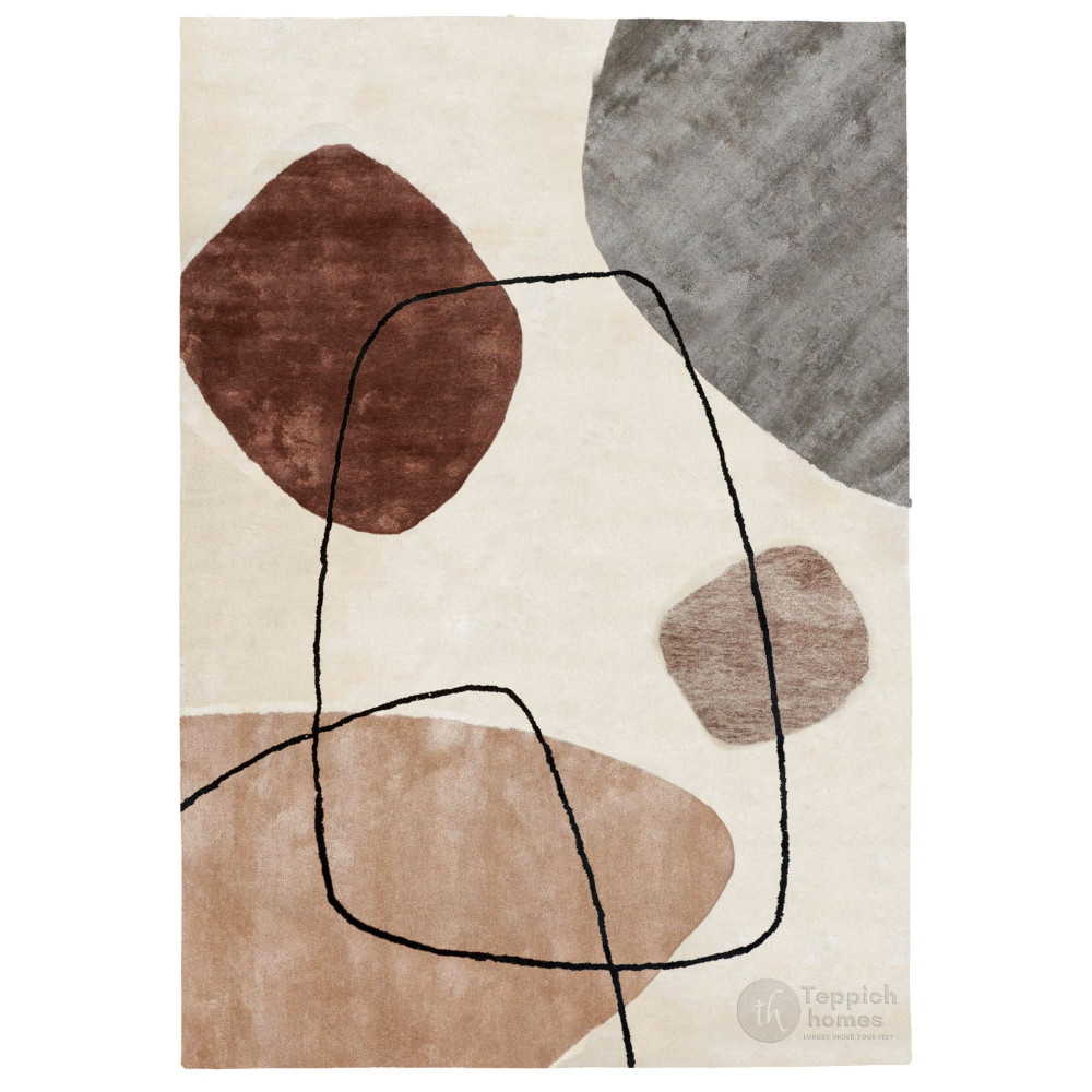 Image of Ivory area rug, Hand tufted, Wool rug, 5x8, 6x9, 7x10, Geometric carpet, Bed, Kids, Living, room