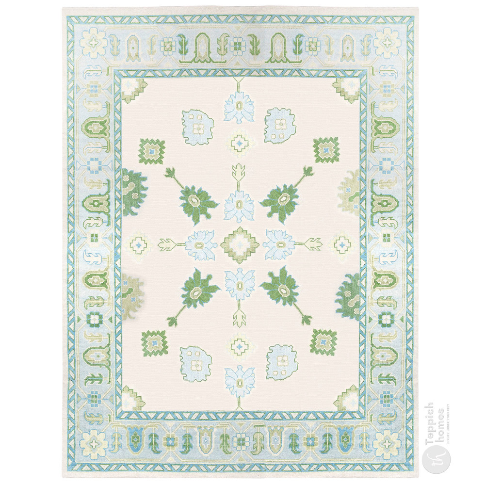Image of Area rug, Ivory color, 6x9, 6x8, 5x8, Oushak knotted wool rugs, Geometric design, Bed, Kids, Living, room, Rectangle shape