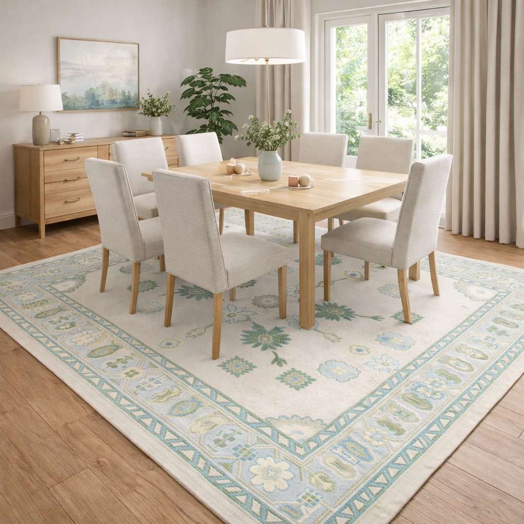 Area rug Ivory color 6x9 6x8 5x8 Oushak knotted wool rugs Geometric design Bed Kids Living room Rectangle shape