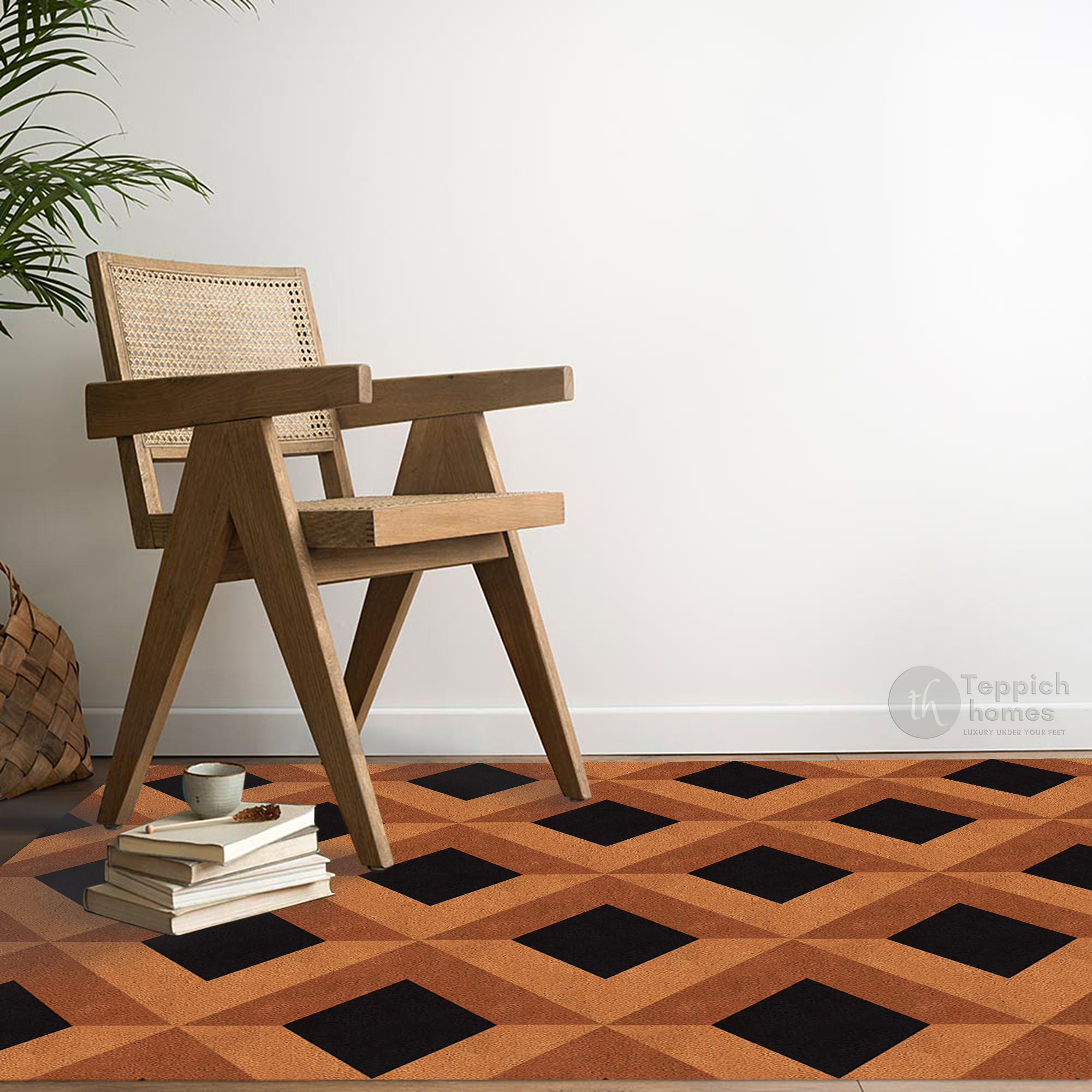 Brown Geometric Wool Rug Handmade Tufted Carpet Modern Area Rug for Living Room and Bedroom