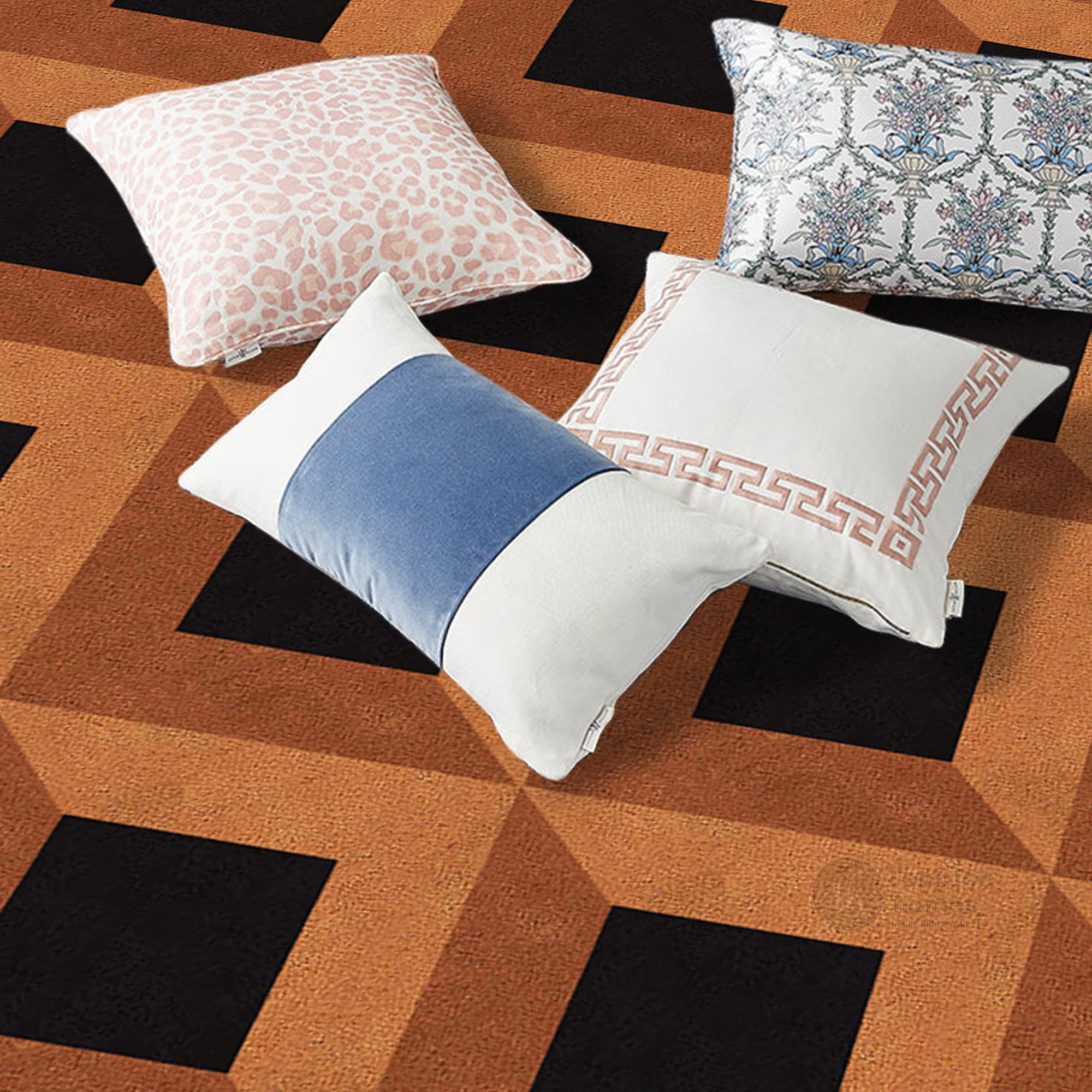 Brown Geometric Wool Rug Handmade Tufted Carpet Modern Area Rug for Living Room and Bedroom
