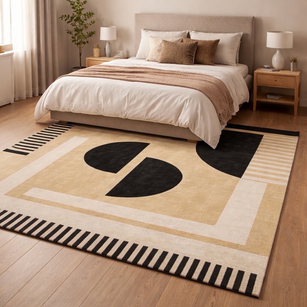 Tuft area rug 8x11 9x12 9x13 Rectangle shape Woolen carpet Handmade area rugs Geometric design Hallway Bed Living room