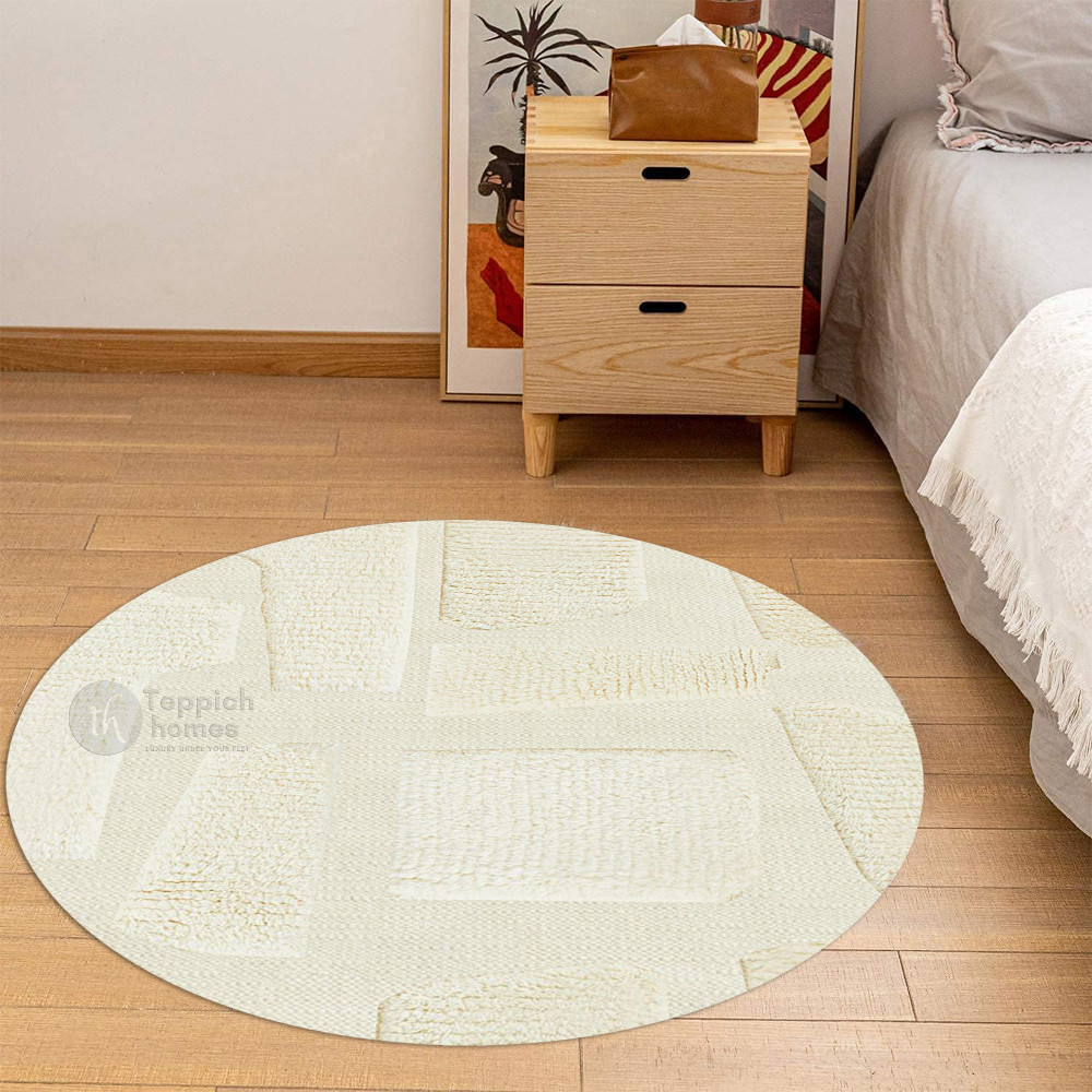 White Hand Woven Round Rug, 9x9, 10x10, 11x11, 12x12, Perfect Woolen ...