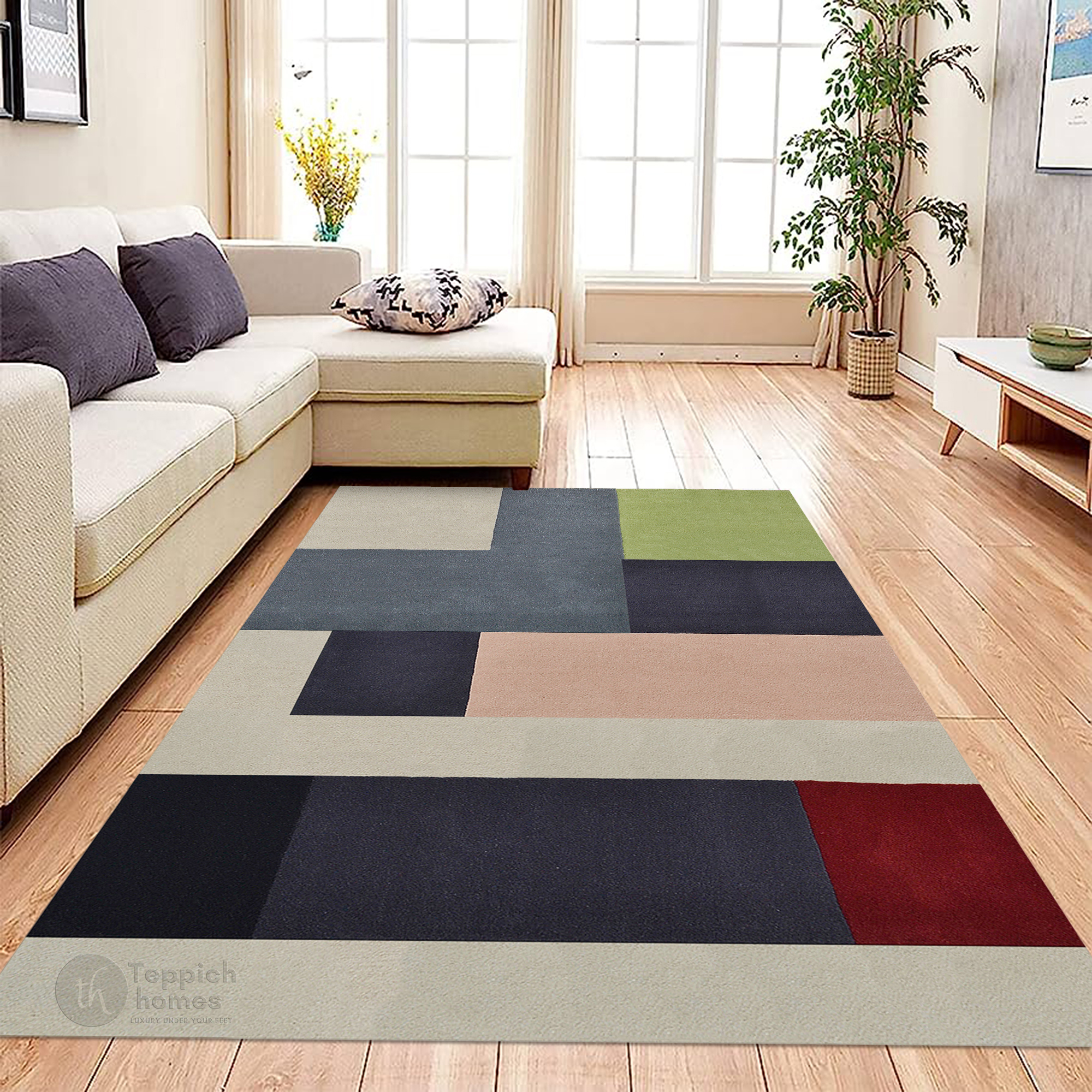 Geometric Color Block Multicolor Rug 10x14