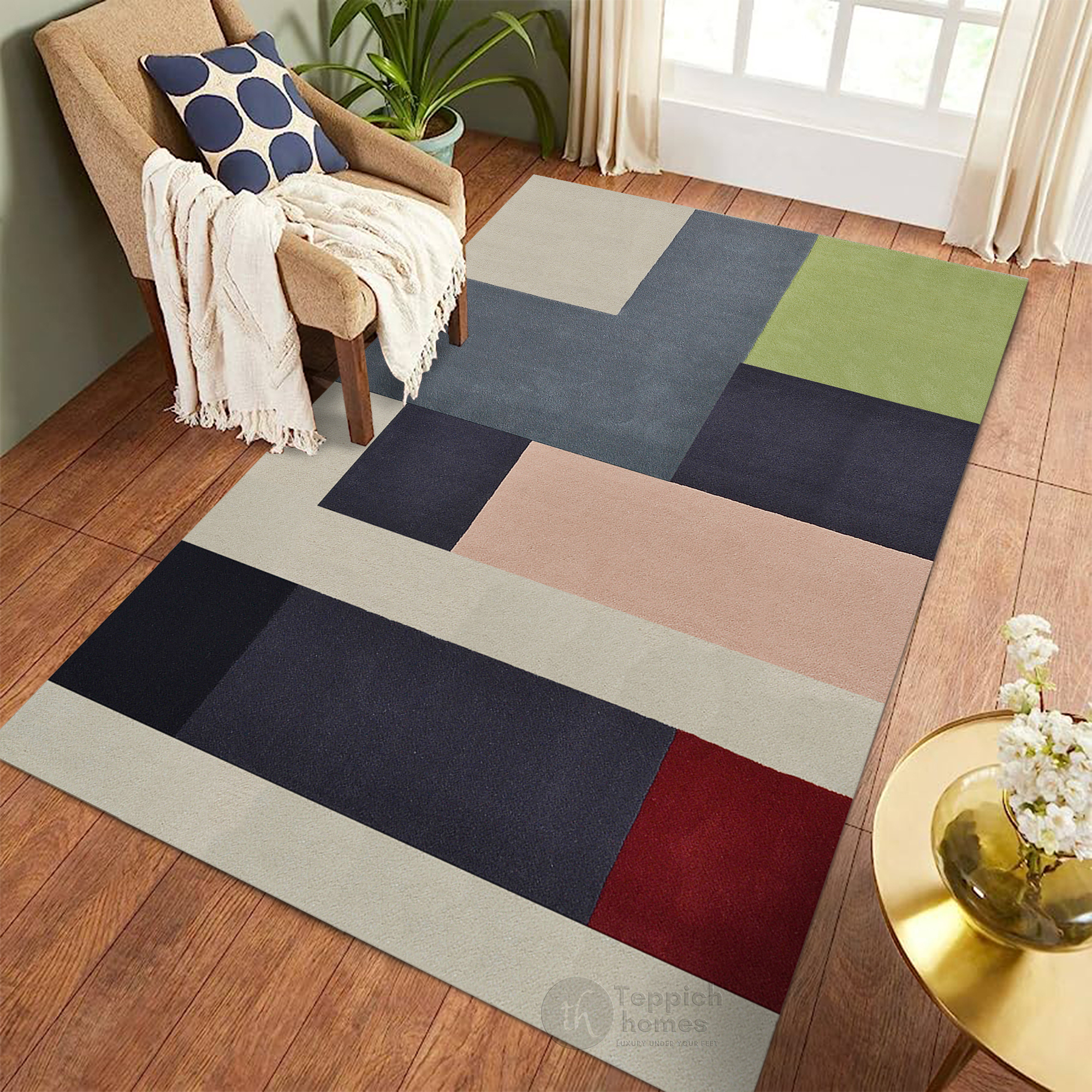 Geometric Color Block Multicolor Rug 12x15