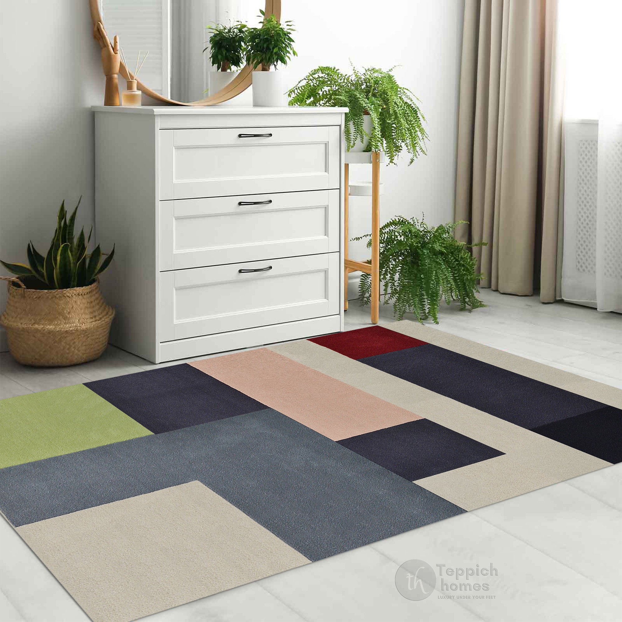 Geometric Color Block Multicolor Rug 5x8