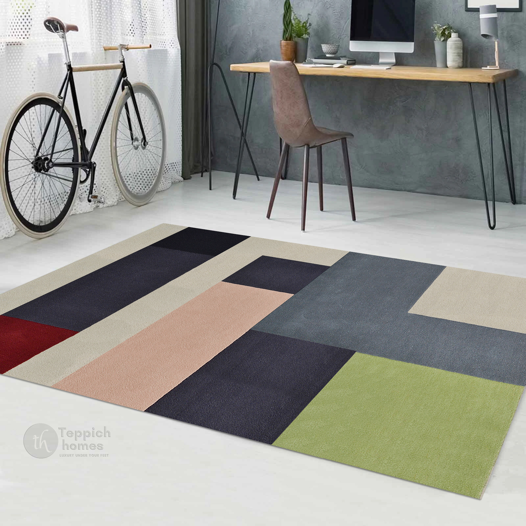 Geometric Color Block Multicolor Rug 6x9