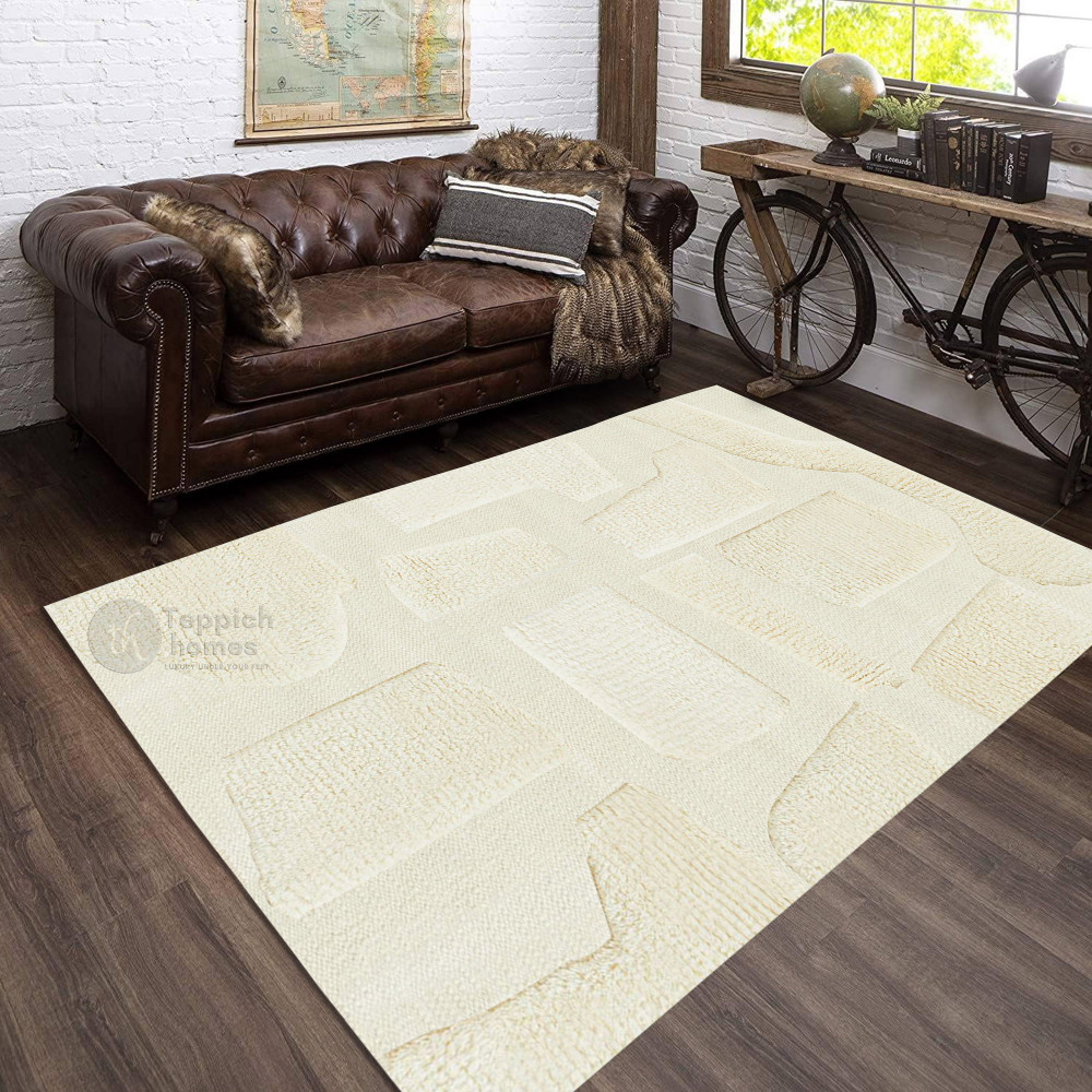 White Dynamic Rug Hand Woven Geometric Design Area Rugs, White Flat Weave Carpets for Bed ...