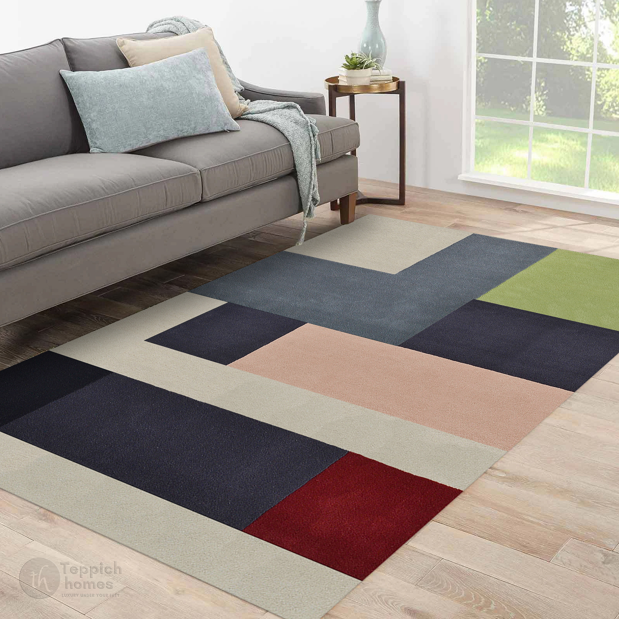 Geometric Color Block Multicolor Rug 9x12