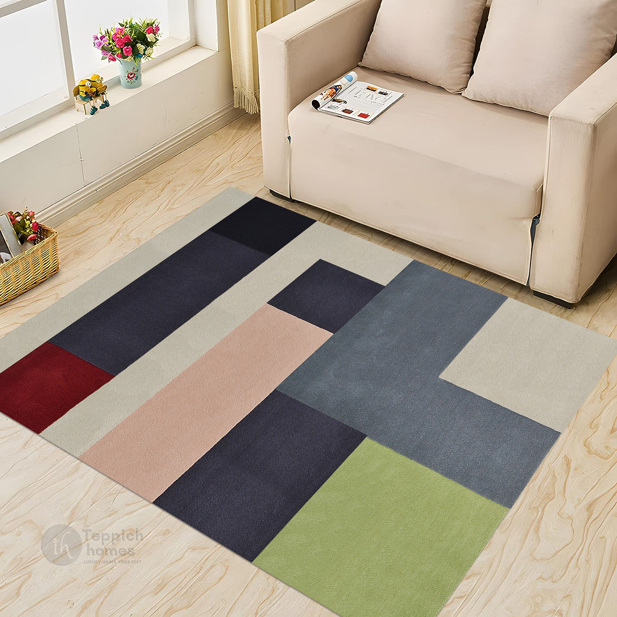 Geometric Color Block Multicolor Rug 8x10