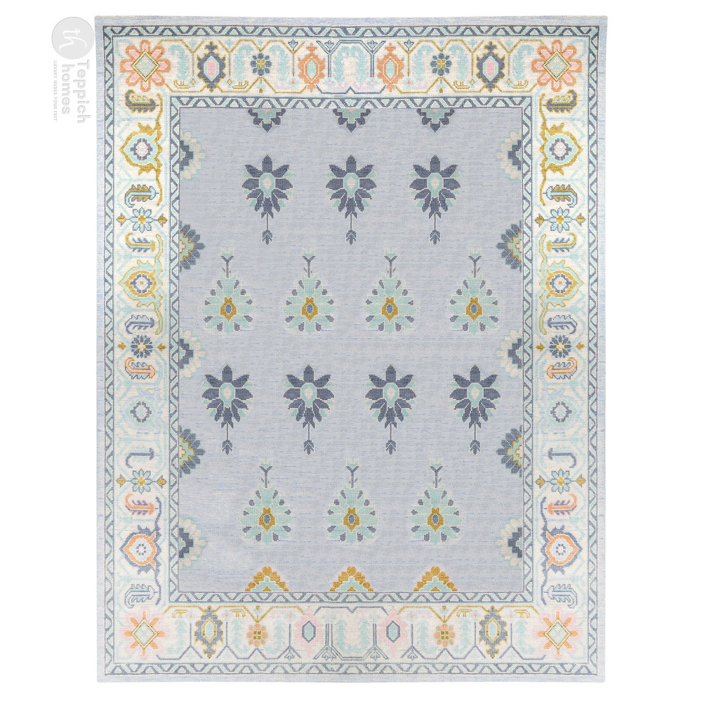Image of 7x10, 6x9 Oushak knotted rug, Ivory color, 6x8, 5x8, Rectangle shape, Area woolen carpet, Handmade rugs
