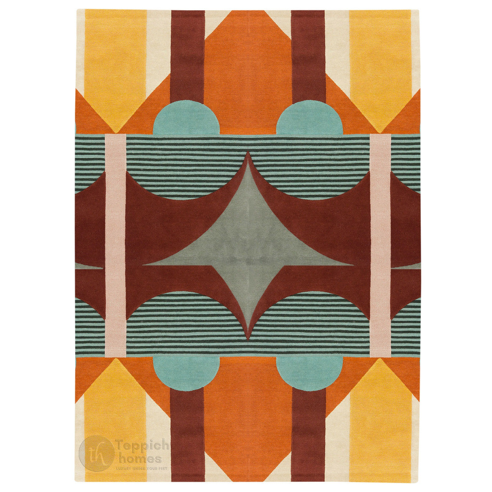 Image of Geometric rug, Woolen carpet, 5x7, 8x11, 9x12, 10x13, Handmade area rugs, Tufted carpets, Rugs for Bed, Living, rooms, Rectangle shape