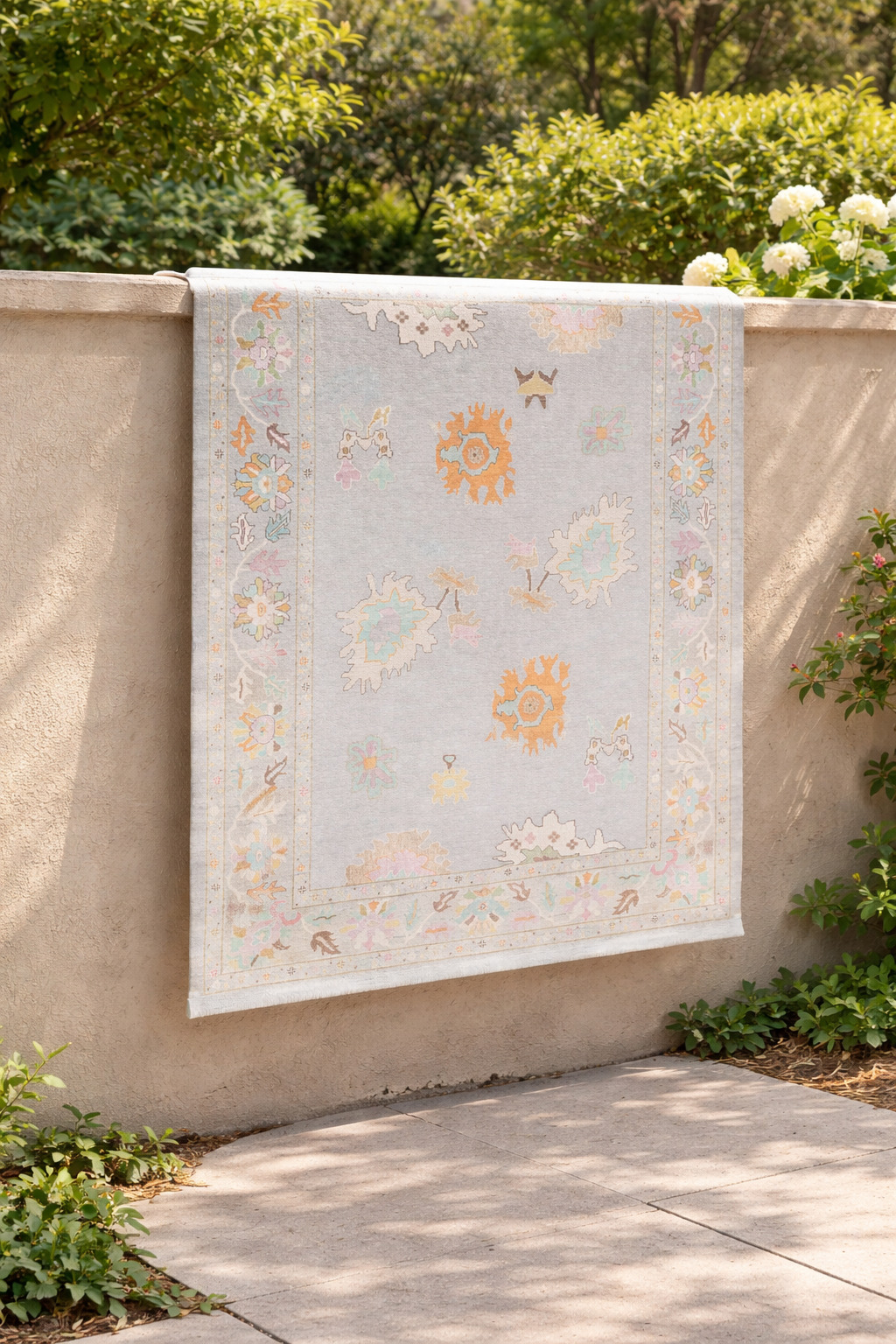 Oushak Knotted Area Rug Hand Knitted Light Blue Carpets in 5x7 6x10 8x11 9x12 Perfect for Kids and Living Room