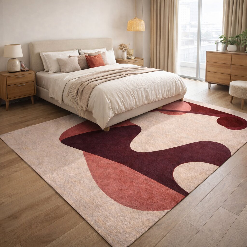 Geometric area rug Rectangle wool carpet Beige color Hallway Bed Kids room 5x7 5x8 6x9 7x10 Hand tufted rugs