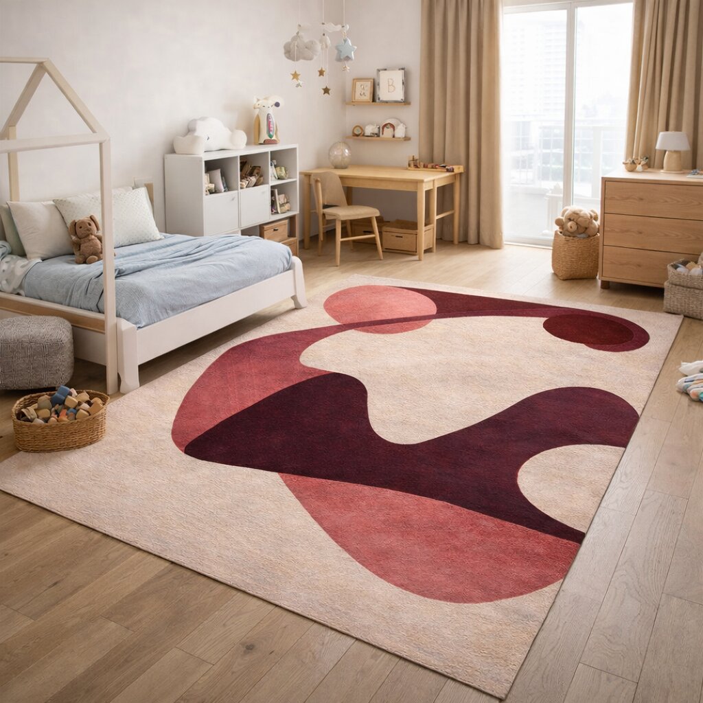 Geometric area rug Rectangle wool carpet Beige color Hallway Bed Kids room 5x7 5x8 6x9 7x10 Hand tufted rugs