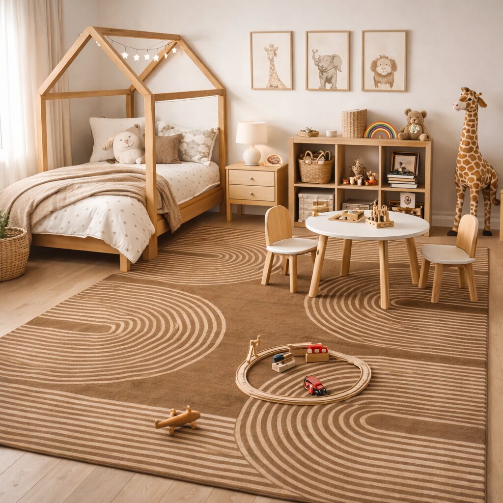 Area rug 8x10 Tufted wool carpet Brown color Hallway Kids room 5x8 6x9 7x10 Handmade