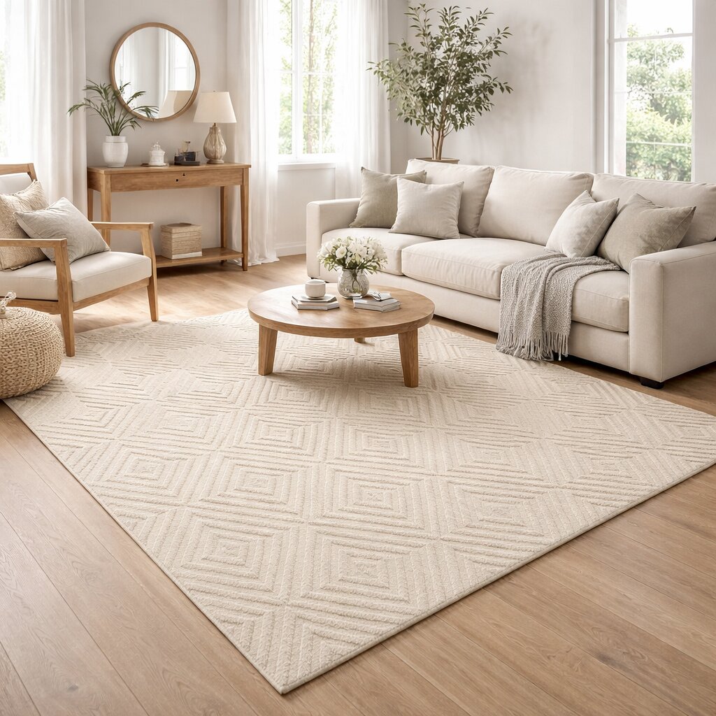 Cream rug  5x8 7x10 8x13 9x12  Geometric carpet  Hand tuft  Bed Living room  Wool area rugs