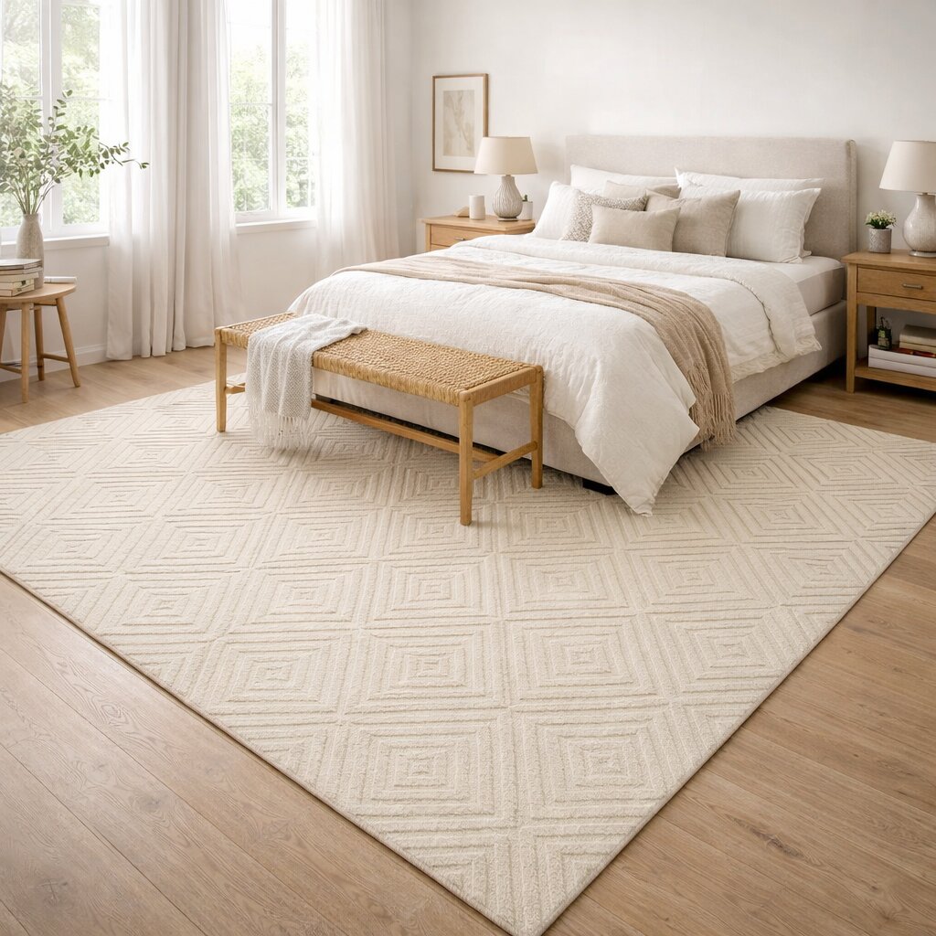 Cream rug  5x8 7x10 8x13 9x12  Geometric carpet  Hand tuft  Bed Living room  Wool area rugs
