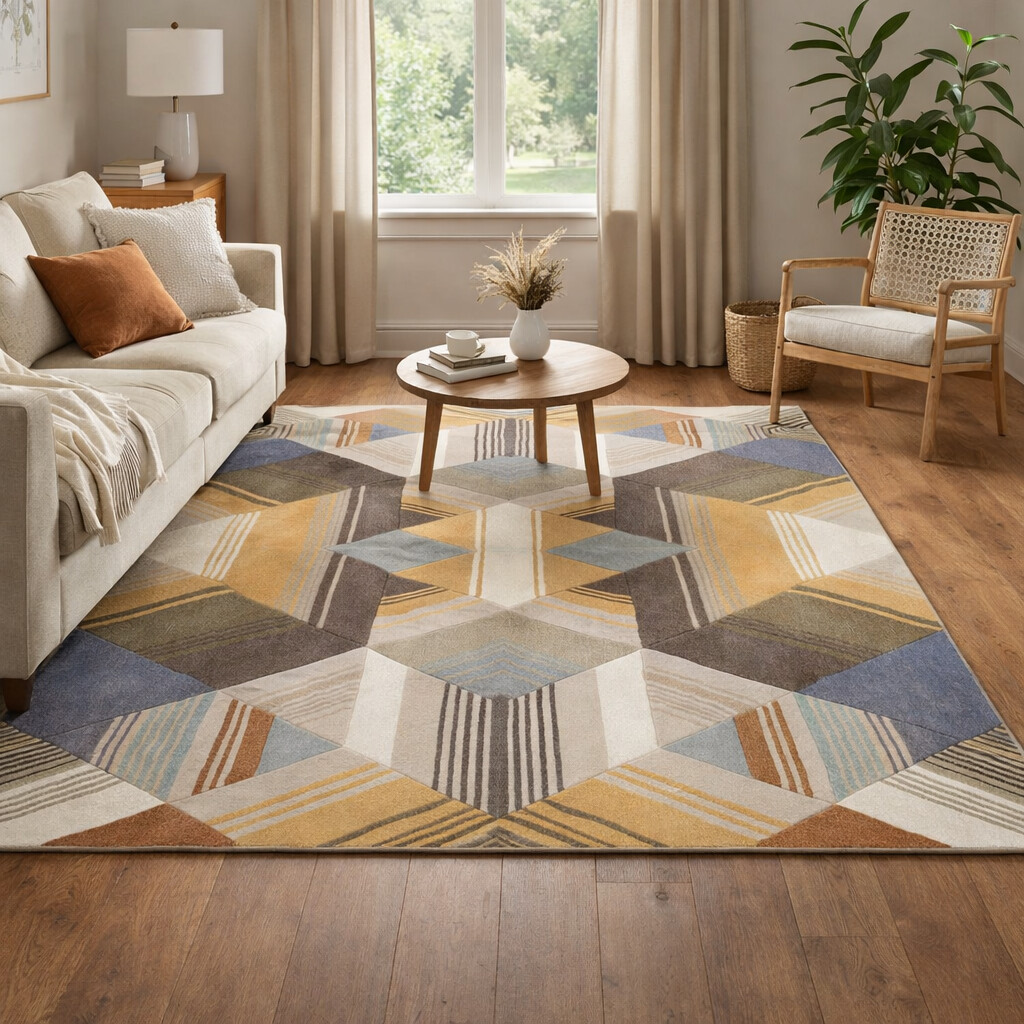 Hand Tufte Striped Rug Wool Area Rug 8x10 8x11 9x12 10x14 Large Carpet