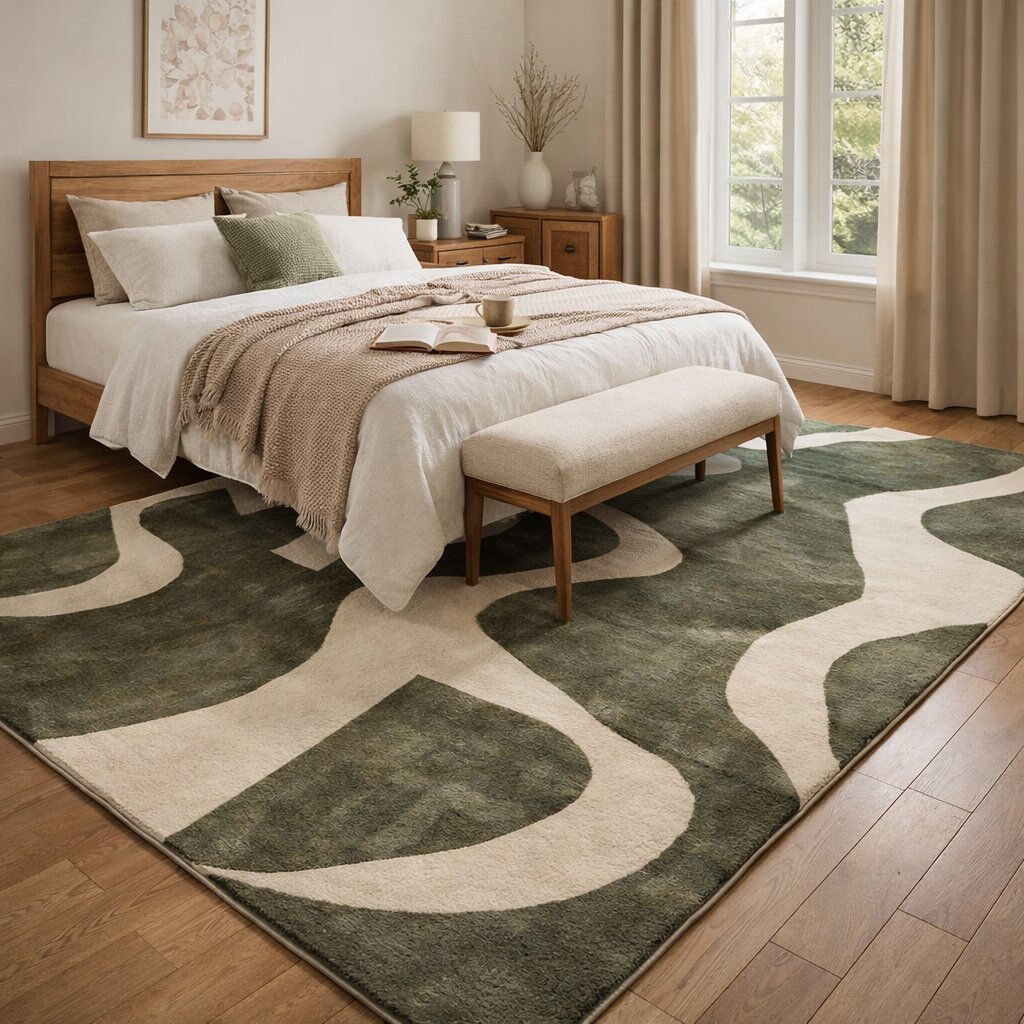 Tufted rugs  6x10 8x13 9x12 11x12  Abstract carpet  Sage Green and Cream color  Hallway Living room