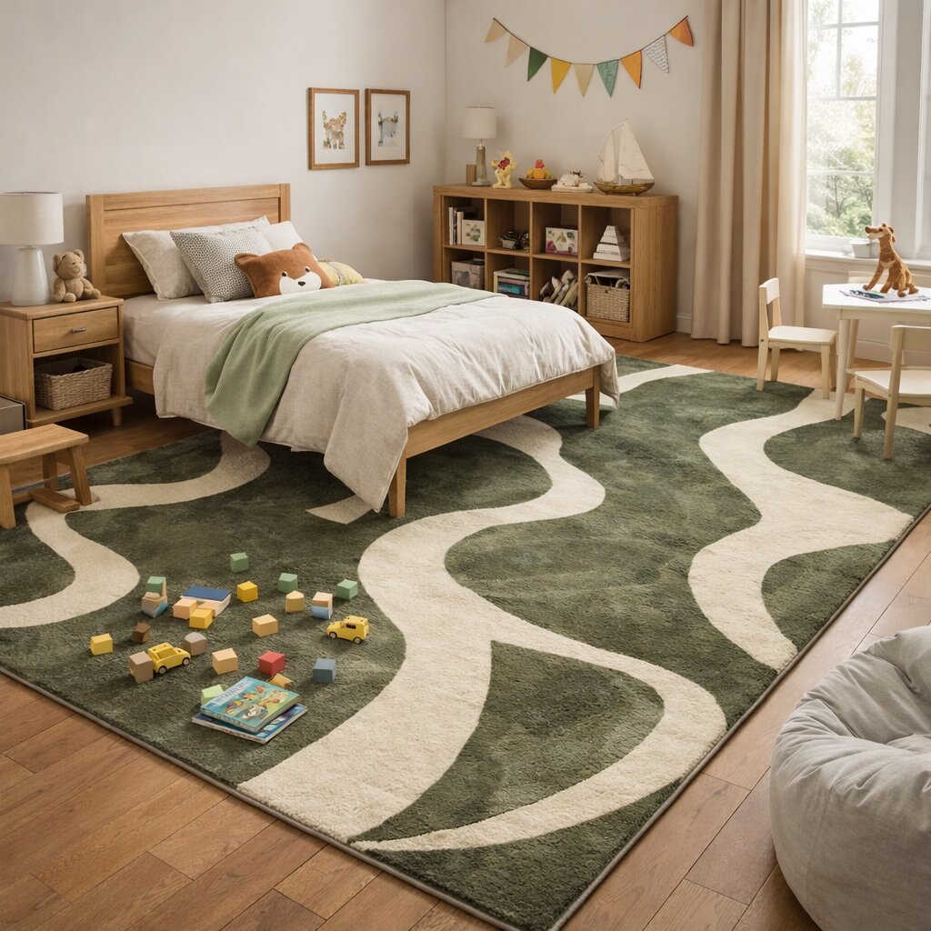 Tufted rugs  6x10 8x13 9x12 11x12  Abstract carpet  Sage Green and Cream color  Hallway Living room