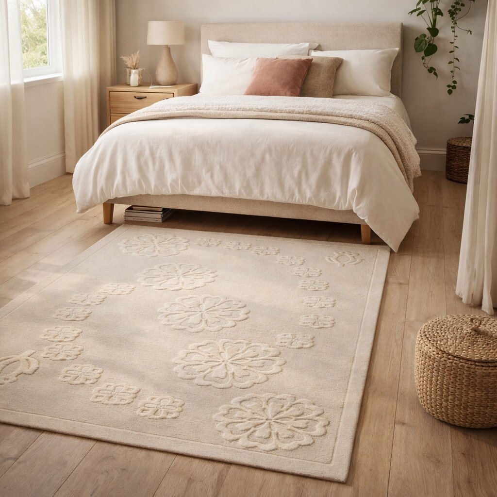 Tufted rug  White carpet  5x8 6x9 6x10 7x10  Bedroom Living room  Area rug  Geometric wool