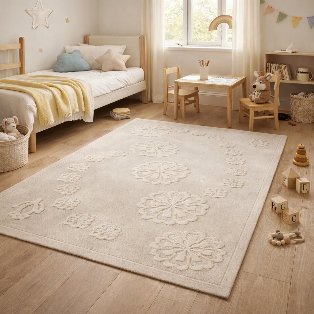 Tufted rug  White carpet  5x8 6x9 6x10 7x10  Bedroom Living room  Area rug  Geometric wool