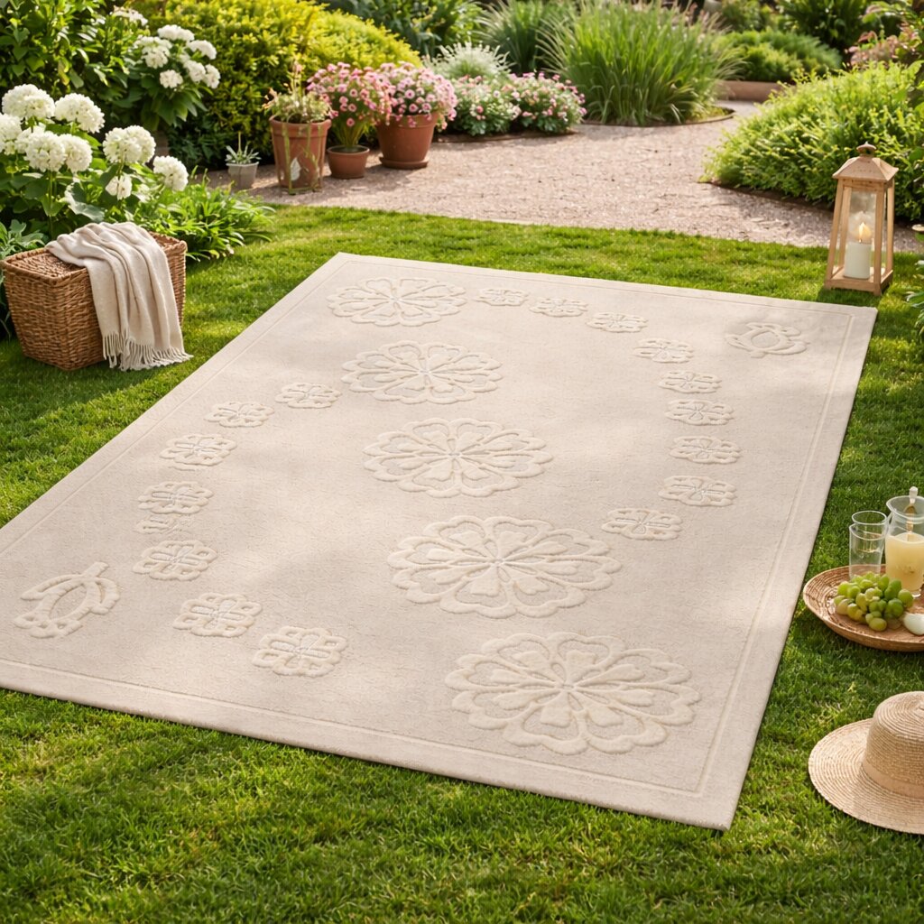 Tufted rug  White carpet  5x8 6x9 6x10 7x10  Bedroom Living room  Area rug  Geometric wool