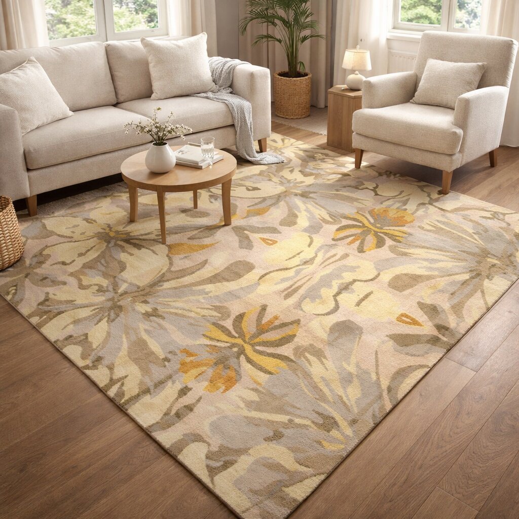 Area rugs  Yellow carpet  5x8 6x10 7x10 8x11  Bedroom Living room  Tufted rug  Floral design