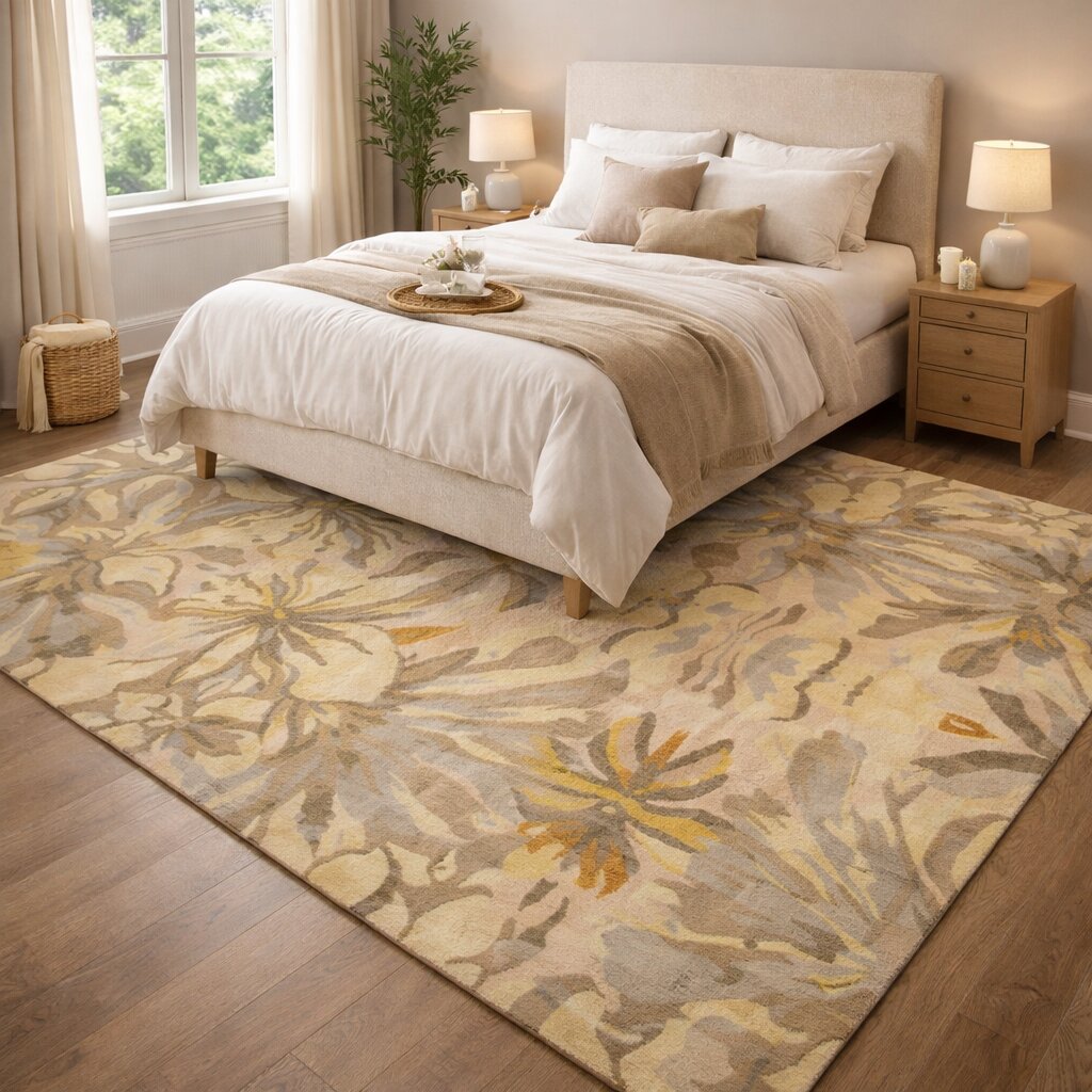 Area rugs  Yellow carpet  5x8 6x10 7x10 8x11  Bedroom Living room  Tufted rug  Floral design