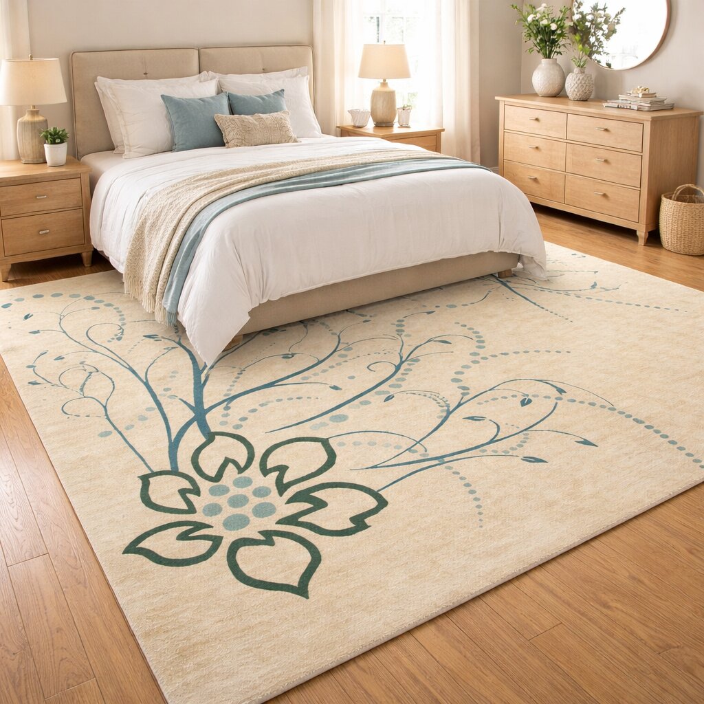 Tufted rug 5x8 Cream color 6x9 7x10 8x11 8x13 Bed Living room Hallway Wool area rugs Floral carpet