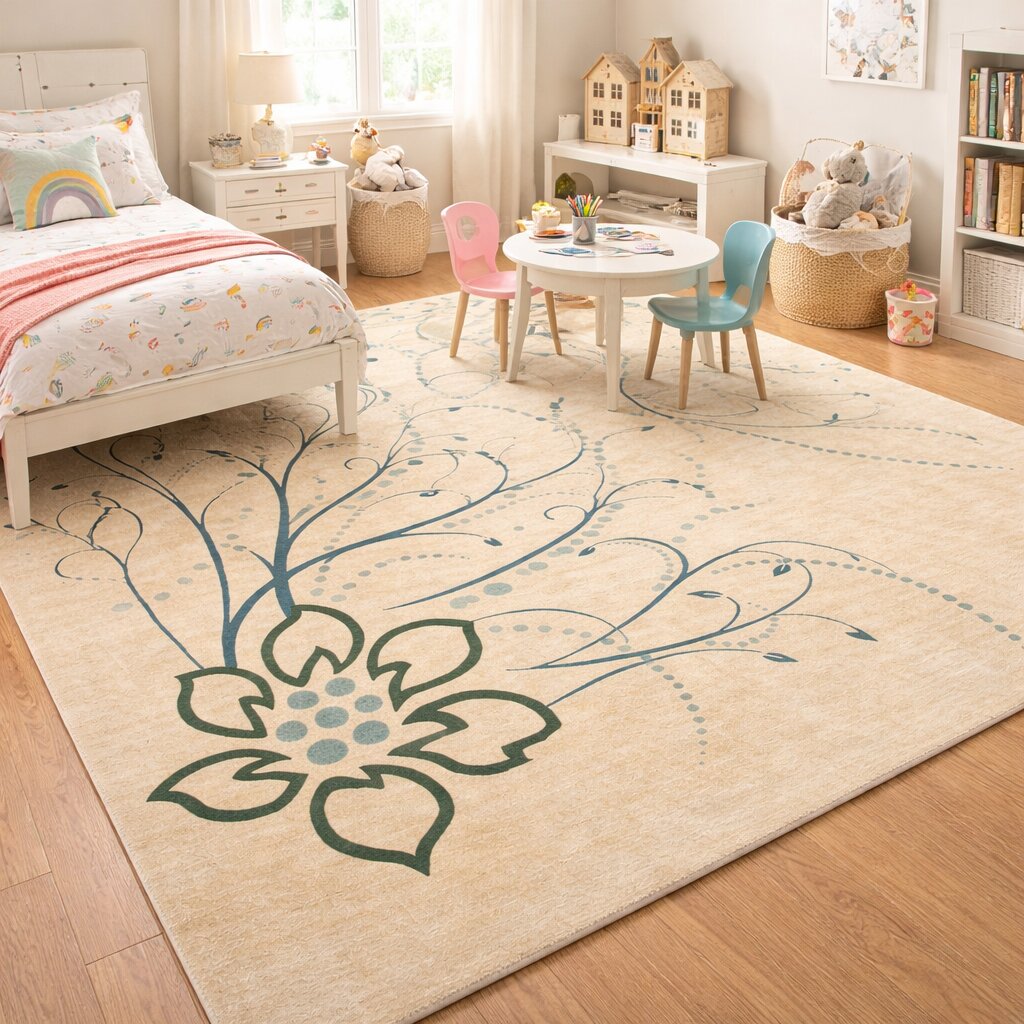 Tufted rug 5x8 Cream color 6x9 7x10 8x11 8x13 Bed Living room Hallway Wool area rugs Floral carpet