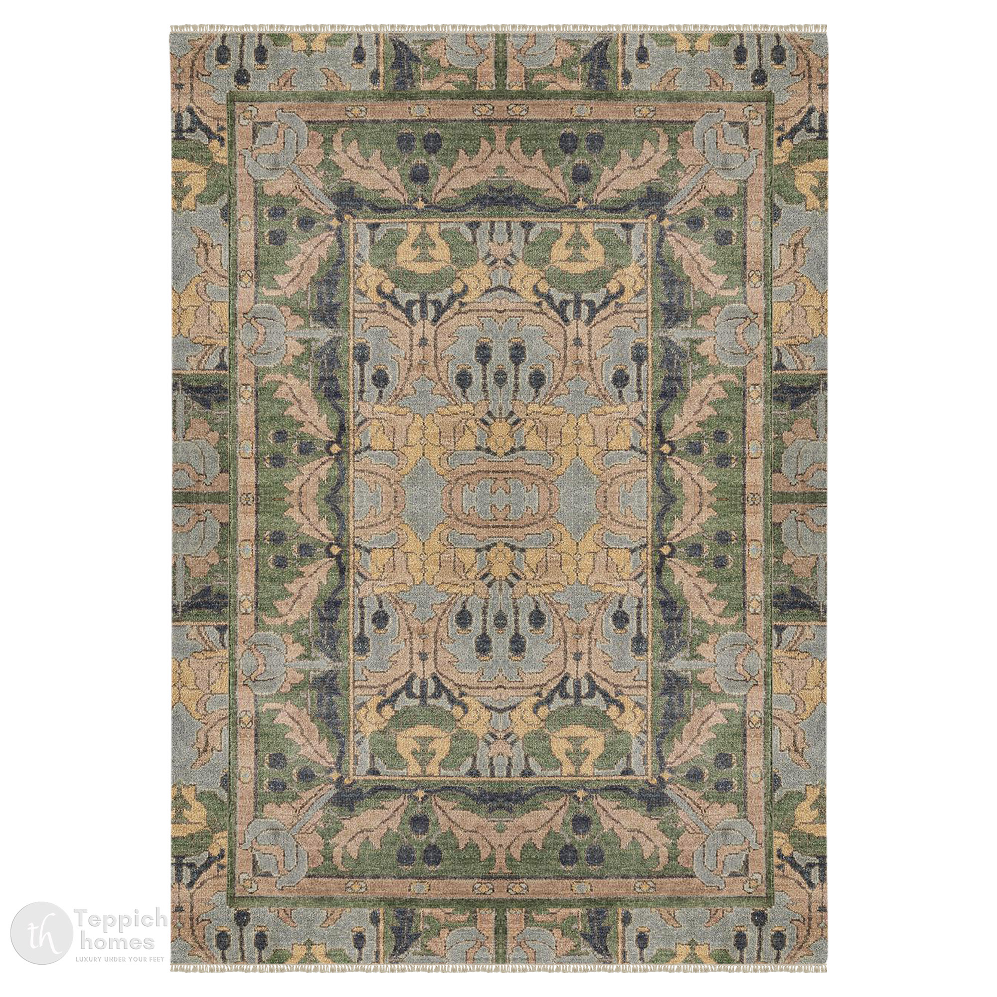Premium Hand Knotted Green Wool Area Rug 6x10 8x11 9x10 10x10 for Living Room and Hallway High-Quality Carpet