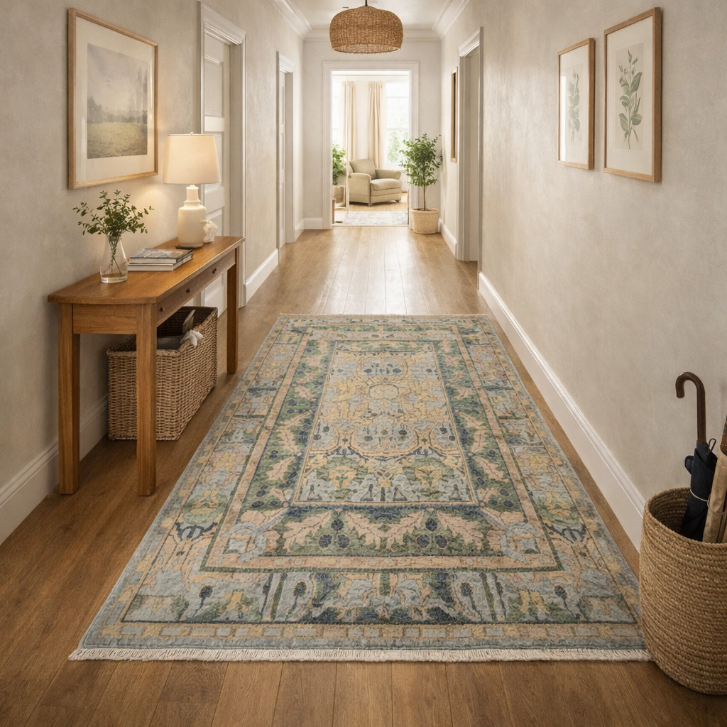 Premium Hand Knotted Green Wool Area Rug 6x10 8x11 9x10 10x10 for Living Room and Hallway High-Quality Carpet