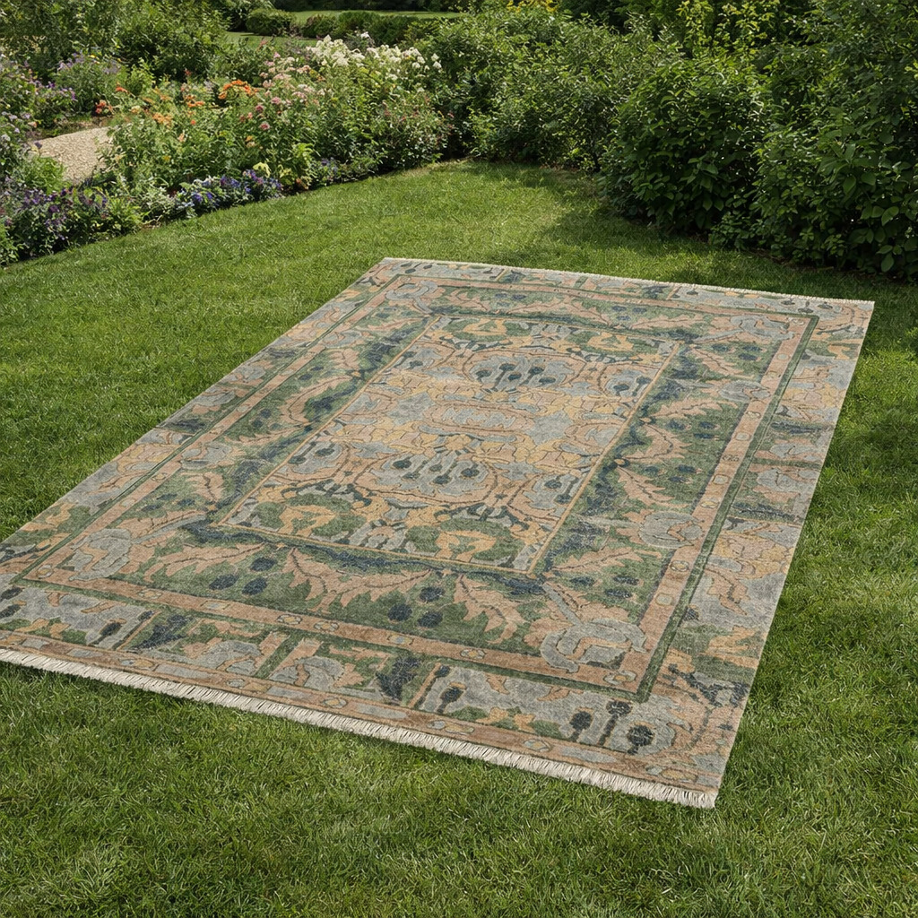 Premium Hand Knotted Green Wool Area Rug 6x10 8x11 9x10 10x10 for Living Room and Hallway High-Quality Carpet