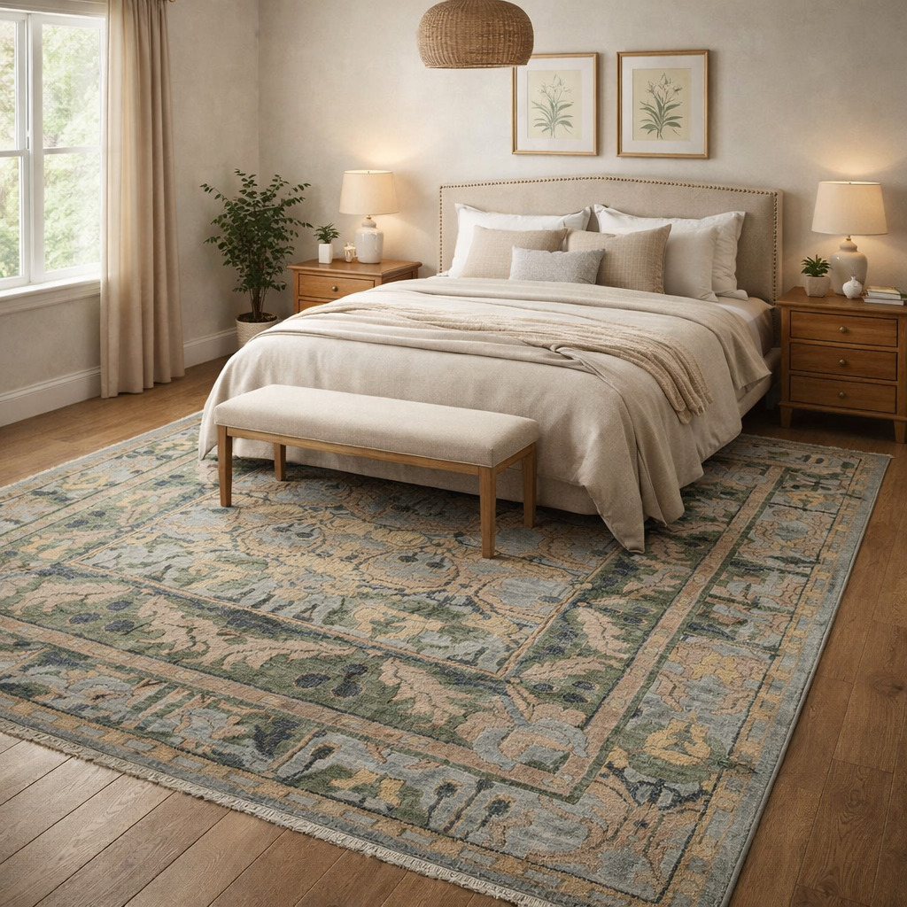 Premium Hand Knotted Green Wool Area Rug 6x10 8x11 9x10 10x10 for Living Room and Hallway High-Quality Carpet