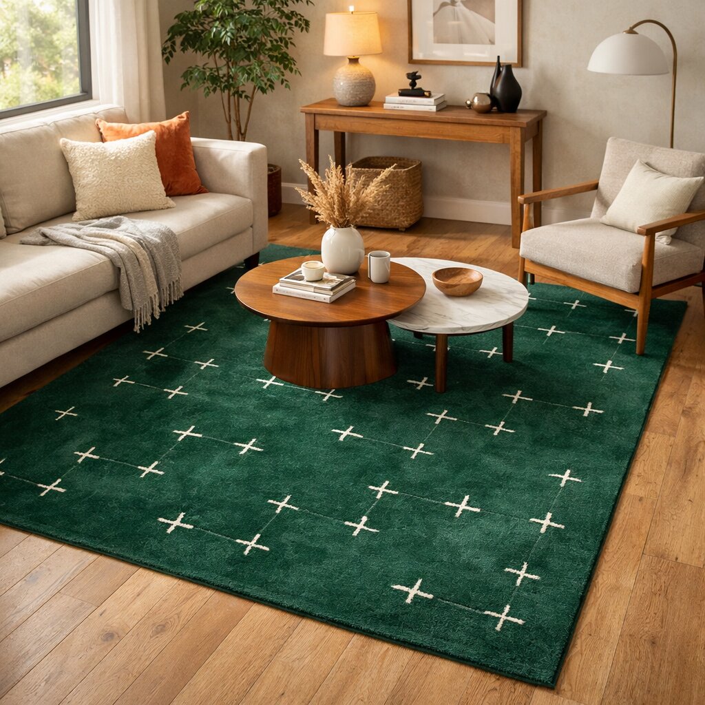 Wool carpet Green area rugs 5x8 6x10 8x13 9x12 Hallway Living Bed room Tufted carpet Geometric design