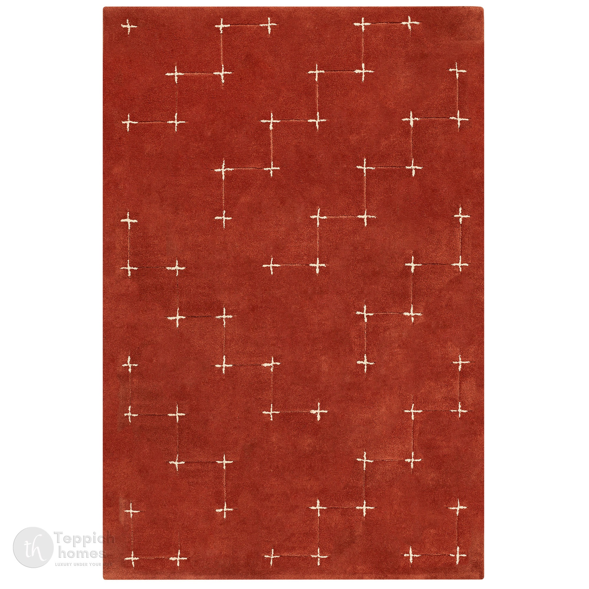 Tufted area rug Terracotta color 6x10 7x10 8x11 9x12 Hallway Dining Living room Wool carpet Geometric design