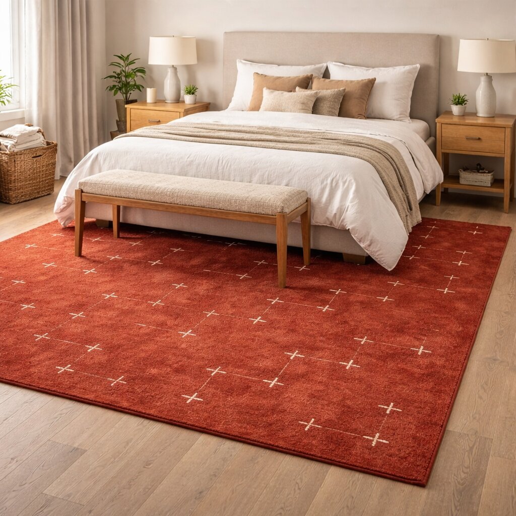 Tufted area rug Terracotta color 6x10 7x10 8x11 9x12 Hallway Dining Living room Wool carpet Geometric design