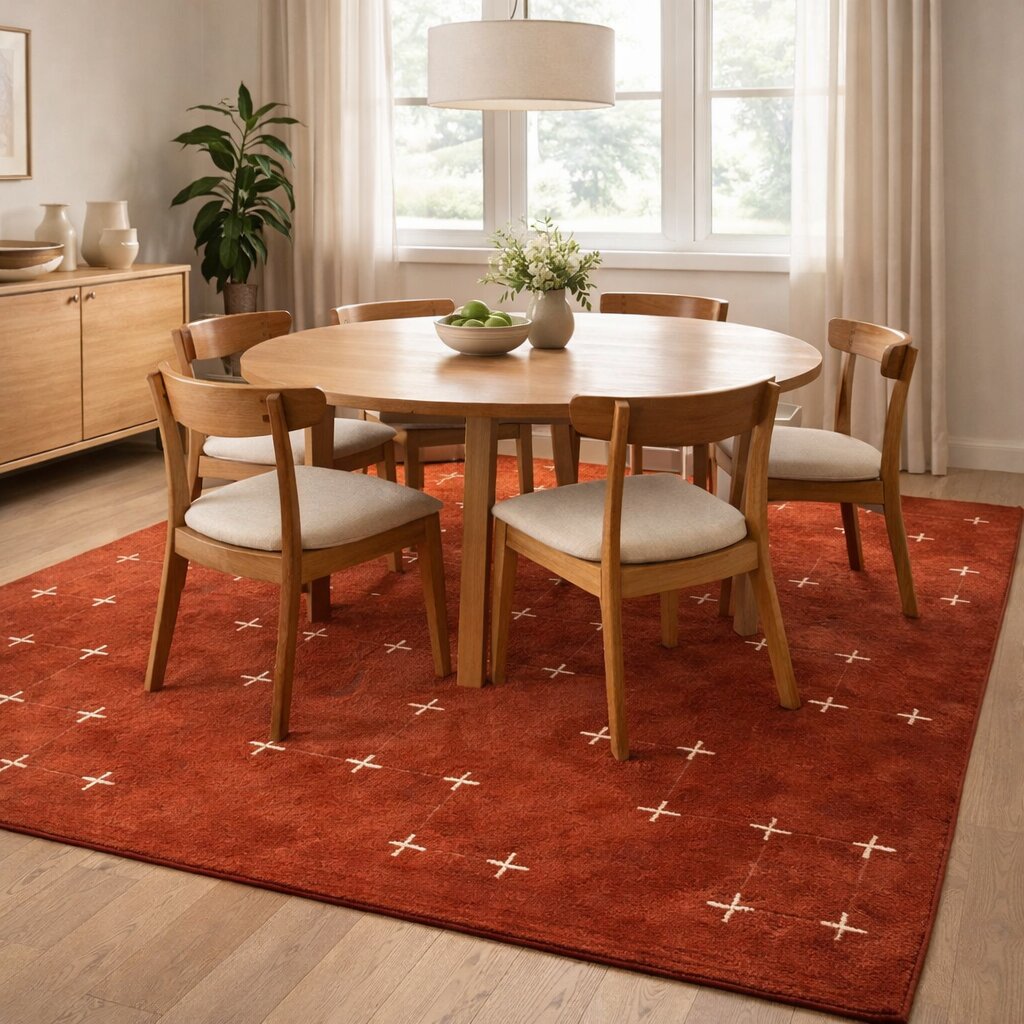 Tufted area rug Terracotta color 6x10 7x10 8x11 9x12 Hallway Dining Living room Wool carpet Geometric design
