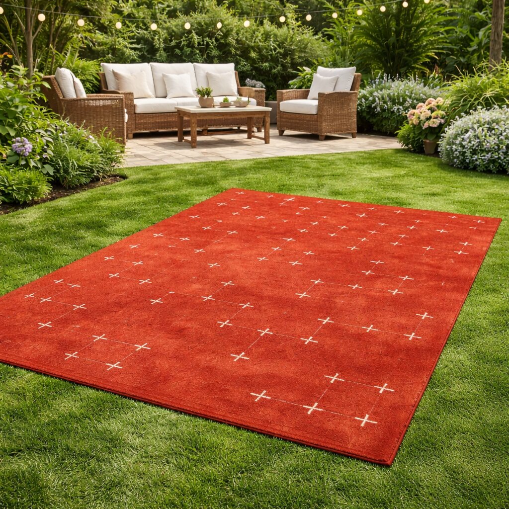 Tufted area rug Terracotta color 6x10 7x10 8x11 9x12 Hallway Dining Living room Wool carpet Geometric design