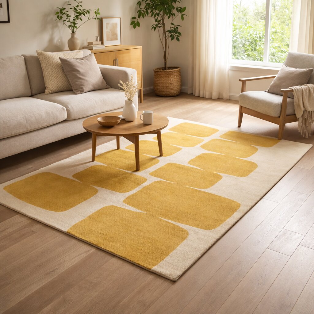 Tufted rug 5x8 Cream and Yellow color 6x10 7x10 8x13 9x12 Hallway Living room Area rugs Geometric wool