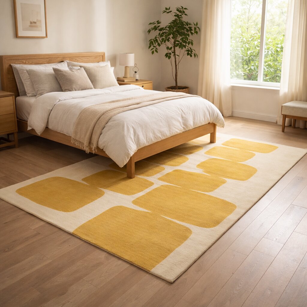 Tufted rug 5x8 Cream and Yellow color 6x10 7x10 8x13 9x12 Hallway Living room Area rugs Geometric wool