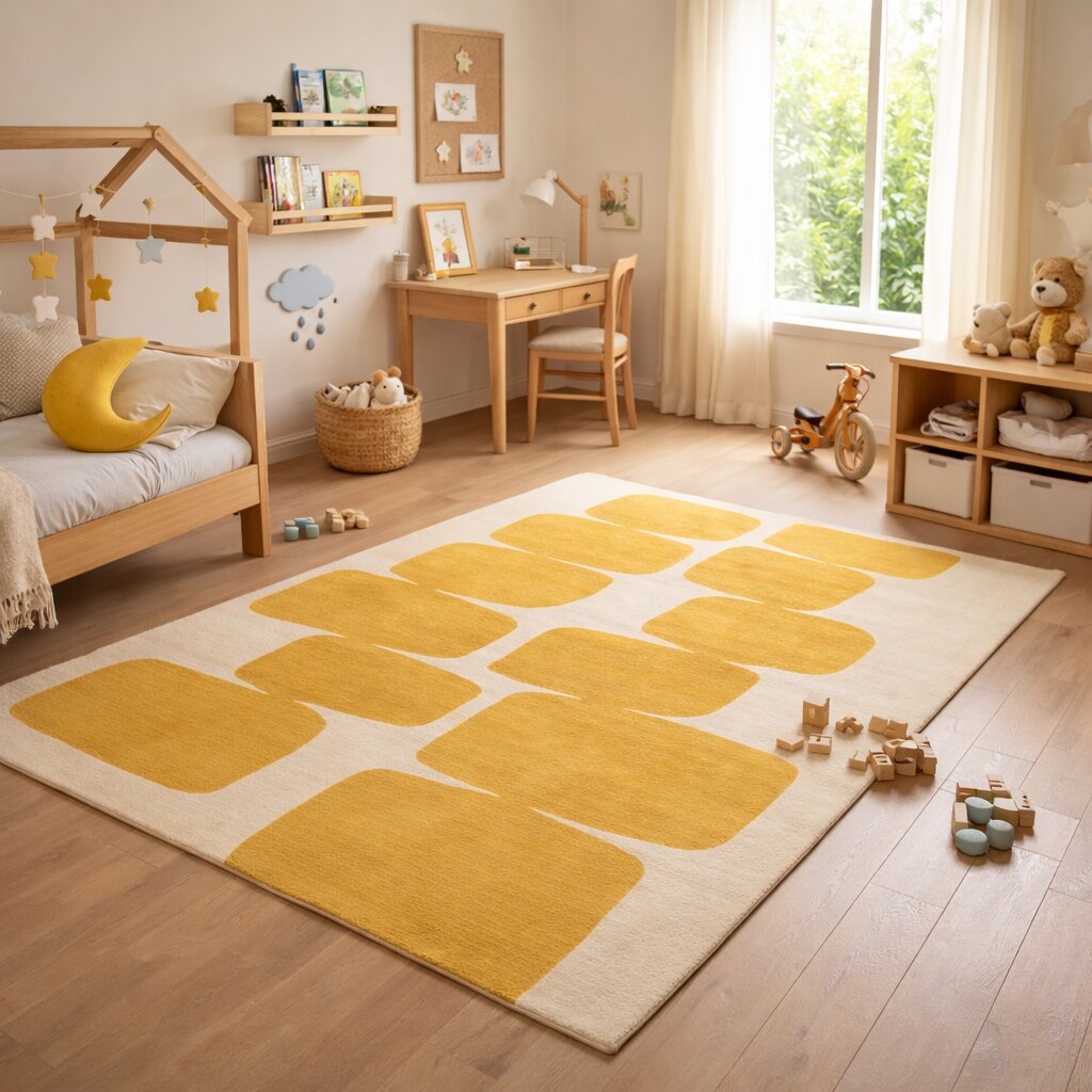 Tufted rug 5x8 Cream and Yellow color 6x10 7x10 8x13 9x12 Hallway Living room Area rugs Geometric wool