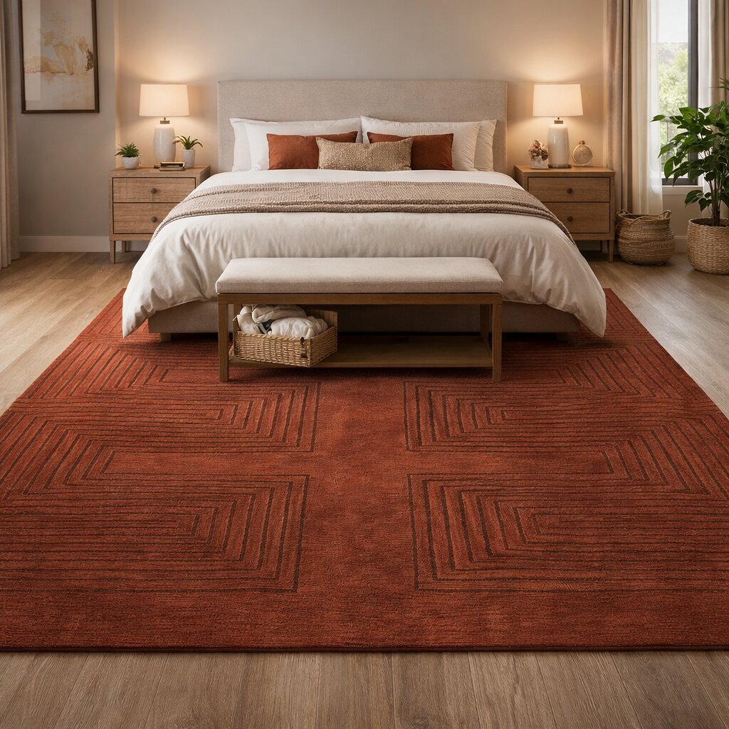 Rust color rug 8x13 10x13 11x13 12x15 Geometric wool Area rugs Hand tuft Hallway Living room Rectangular carpet