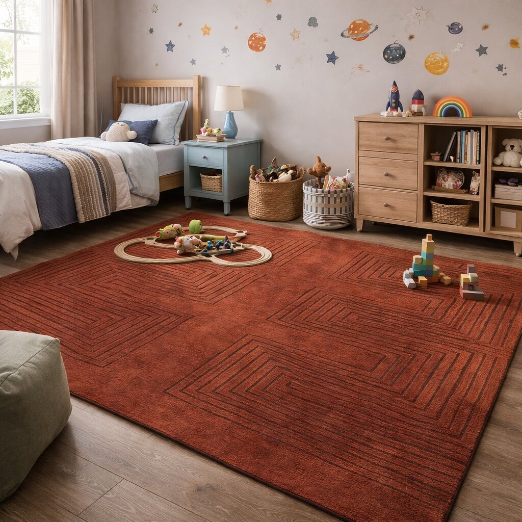 Rust color rug 8x13 10x13 11x13 12x15 Geometric wool Area rugs Hand tuft Hallway Living room Rectangular carpet