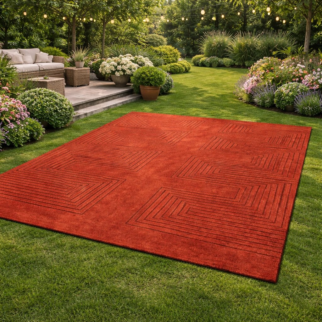 Rust color rug 8x13 10x13 11x13 12x15 Geometric wool Area rugs Hand tuft Hallway Living room Rectangular carpet