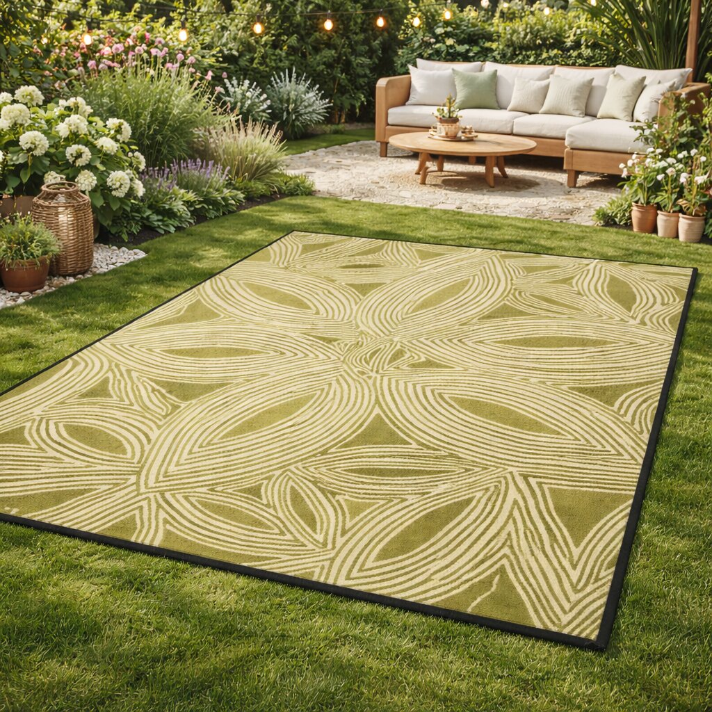 Botanical Pattern Green Wool Rug